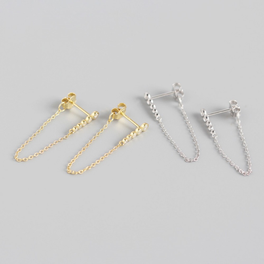 Tassel Chain Rhinestone Stud Earrings - MLYH548