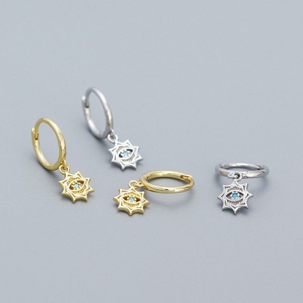Eight Awn Star Evil Eye Dangle Earrings