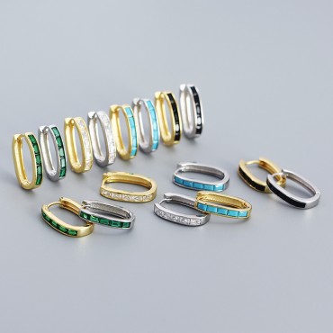 U-shaped Rectangular Gems Row Hoop Earrings
