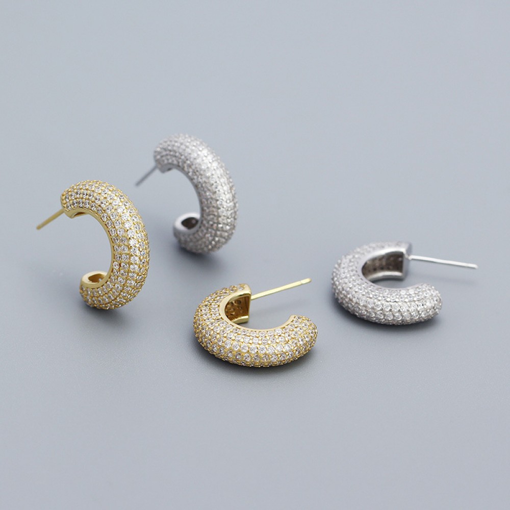 C-Shape Tubular Pave Stud Earrings - MLYH561
