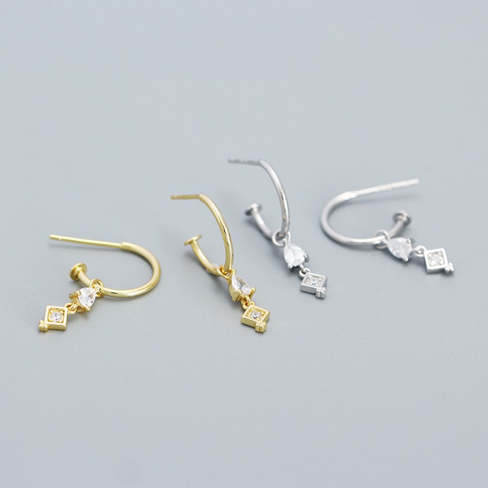 Teardrop and Square Rhinestone Drop Earrings - MLYH565