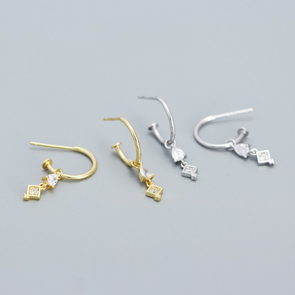 Teardrop and Square Rhinestone Drop Earrings