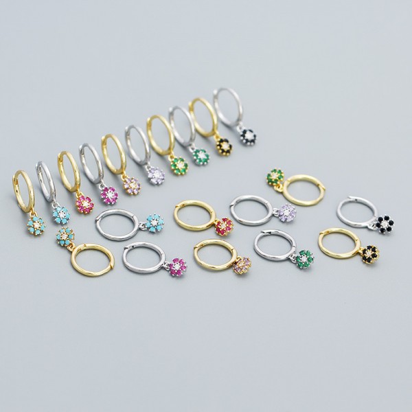 Sparkling Colorful Flower Dangle Earrings