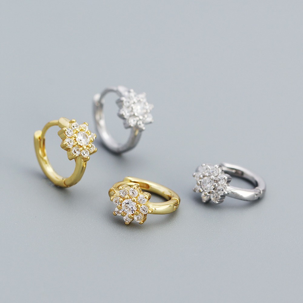 Sparkling Flower Blossom Hoop Earrings - MLYH579