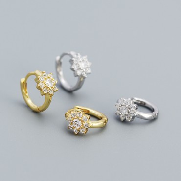 Sparkling Flower Blossom Hoop Earrings