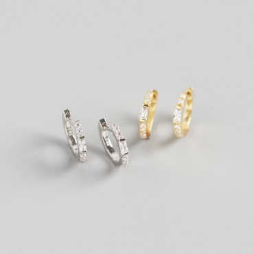 Halo Rectangular Gemstone Hoop Earrings