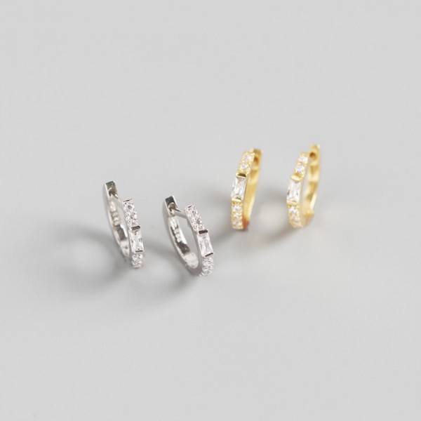 Halo Rectangular Gemstone Hoop Earrings