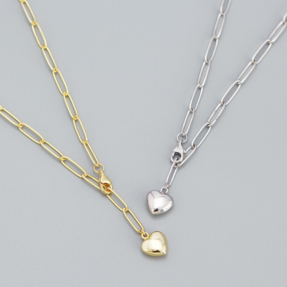 Metallic Glossy Heart Pendant Necklace - MLYH582