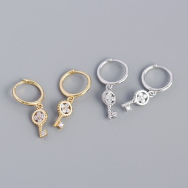 Four Leaf Clover Key Dangle Earrings
