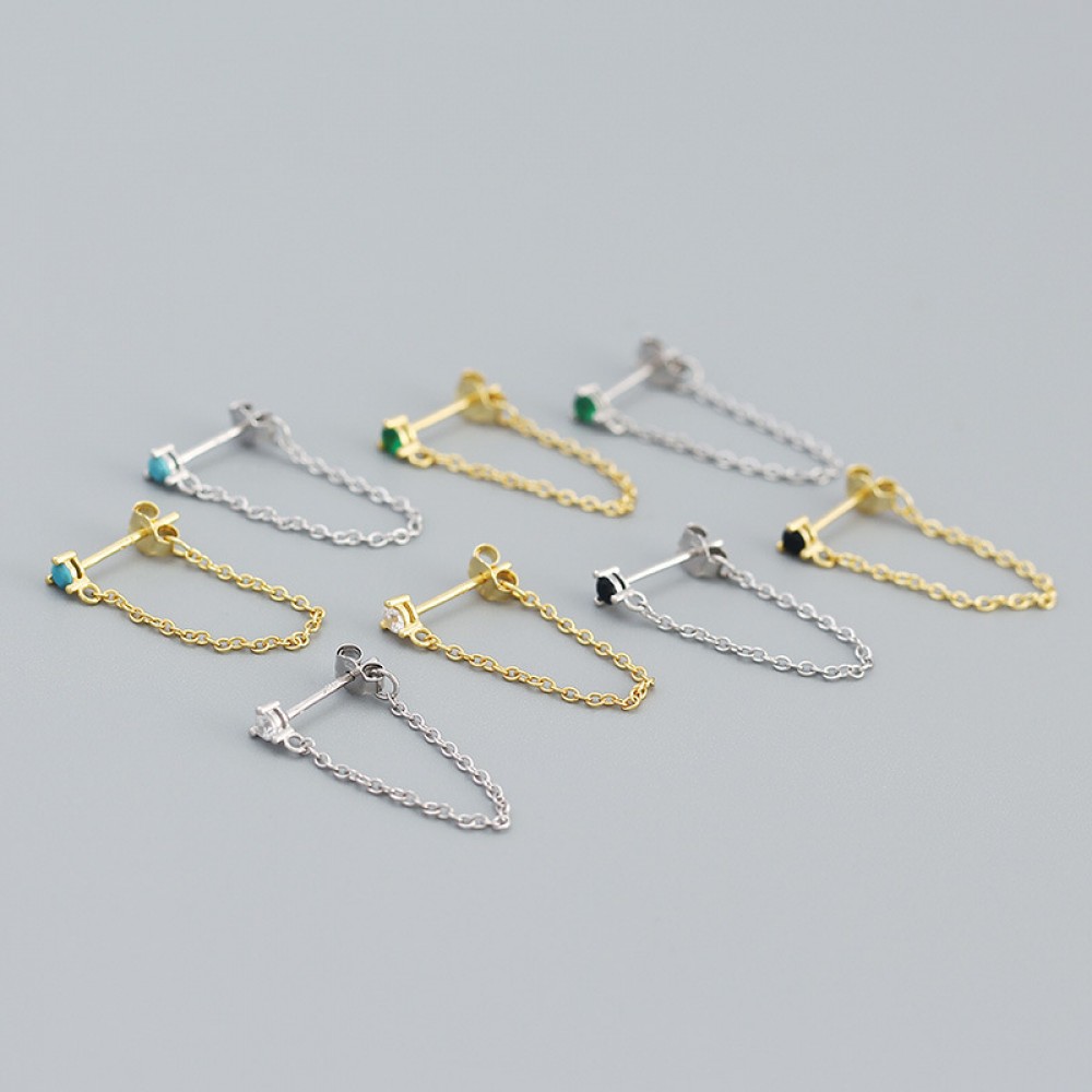 Solitaire Tassel Chain Earrings - MLYH587