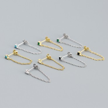 Solitaire Tassel Chain Earrings