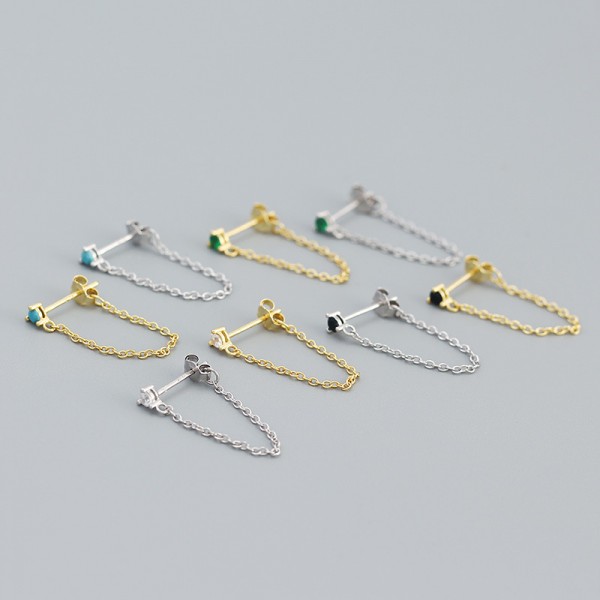 Solitaire Tassel Chain Earrings