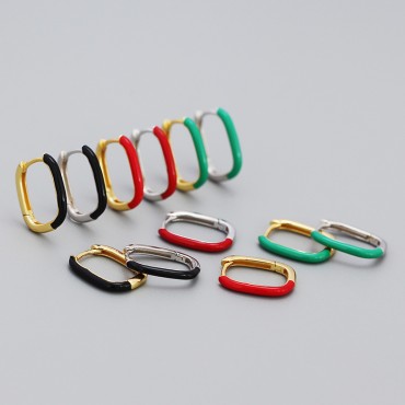 Metallic U-shaped Enamel Hoop Earrings