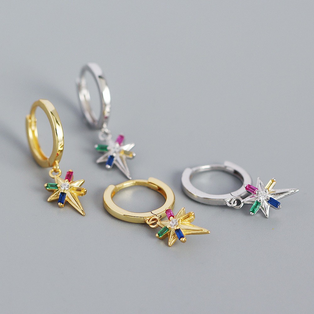 Colorful Asymmetrical Eight-pointed Star Dangle Earrings - MLYH598