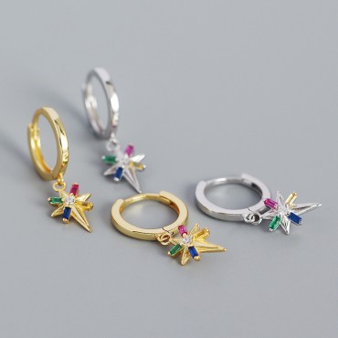 Colorful Asymmetrical Eight-pointed Star Dangle Earrings