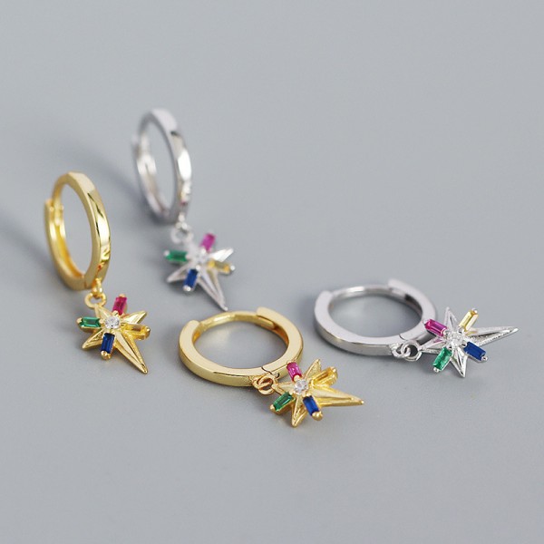 Colorful Asymmetrical Eight-pointed Star Dangle Earrings