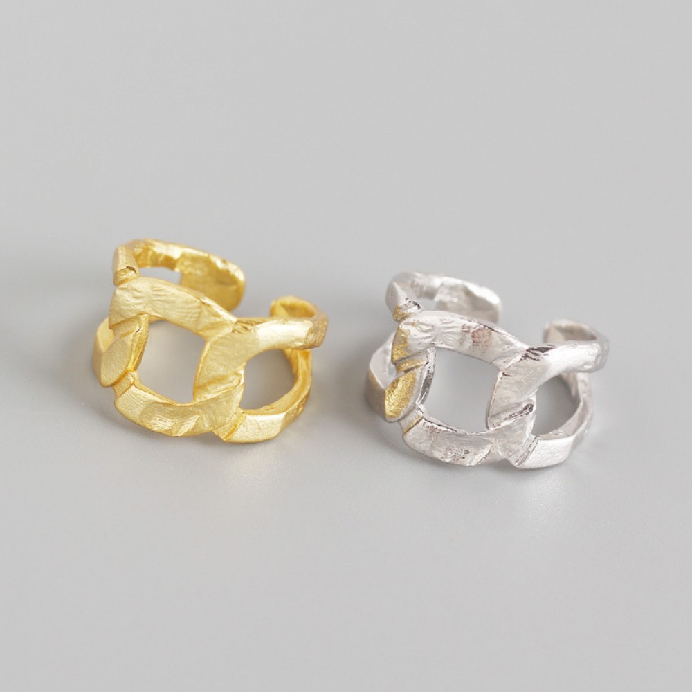 Tinfoil Textured Chain Shaped Open Ring - MLYH604