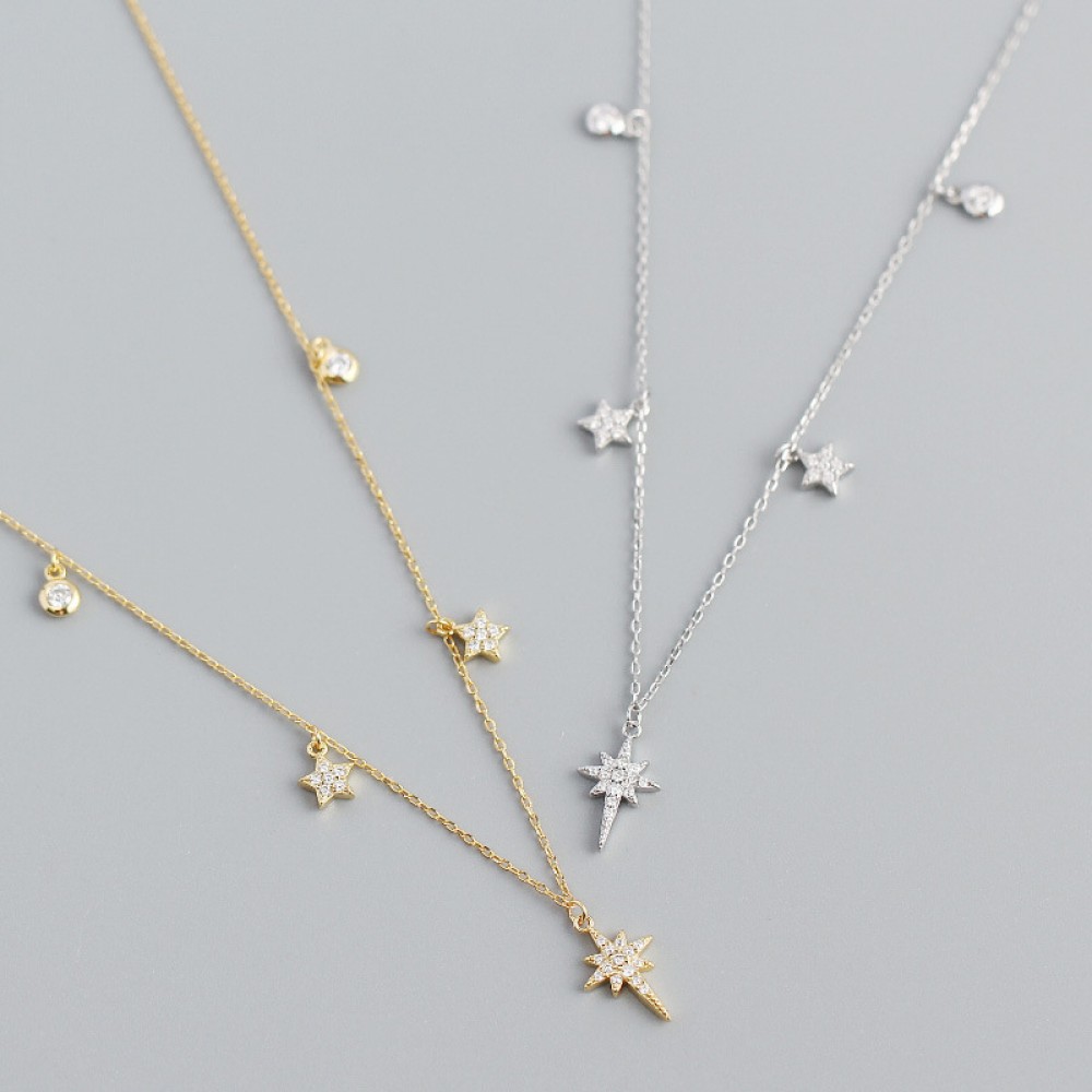 Elegant Pave Stars Pendant Necklace - MLYH605