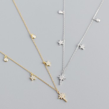 Elegant Pave Stars Pendant Necklace
