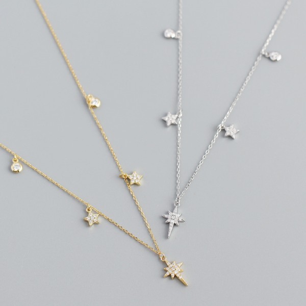 Elegant Pave Stars Pendant Necklace