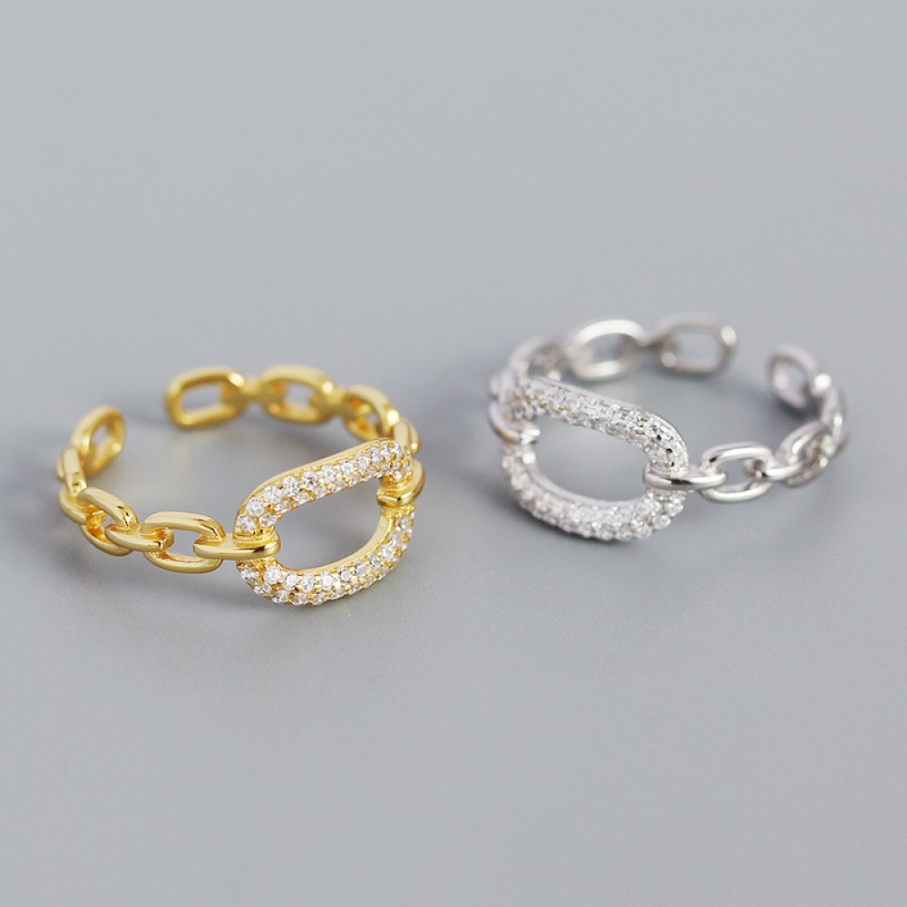 Metallic Pave Chain Shaped Open Ring - MLYH606