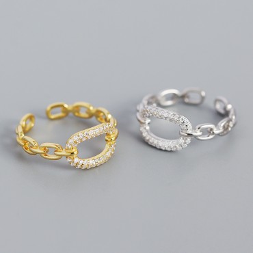 Metallic Pave Chain Shaped Open Ring