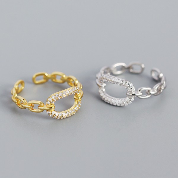 Metallic Pave Chain Shaped Open Ring