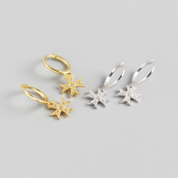 Sparkling Maltese Cross Dangle Earrings
