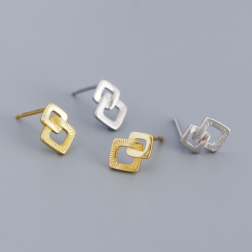 Metallic Stacked Square Stud Earrings - MLYH612