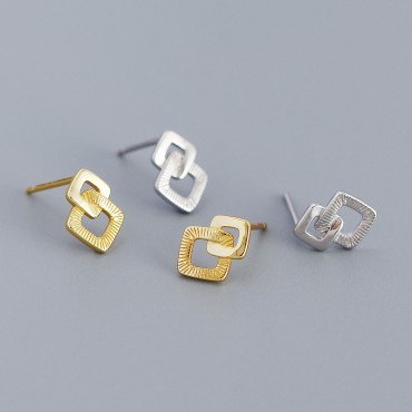 Metallic Stacked Square Stud Earrings