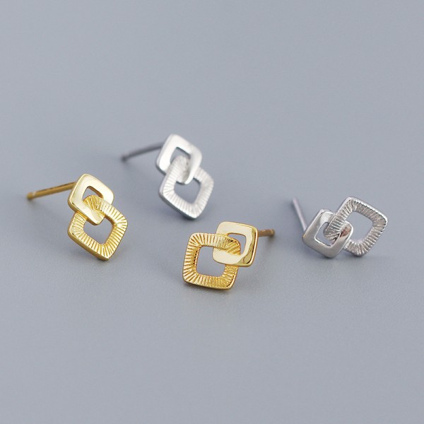 Metallic Stacked Square Stud Earrings