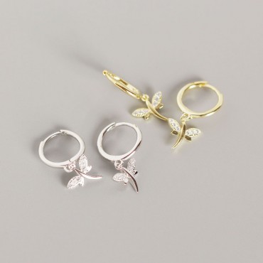Sweet Pave Dragonfly Hoop Earrings