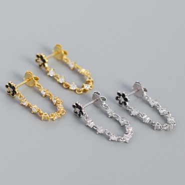 Tassel Little Daisy and Gems Stud Earrings