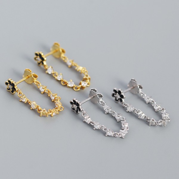 Tassel Little Daisy and Gems Stud Earrings