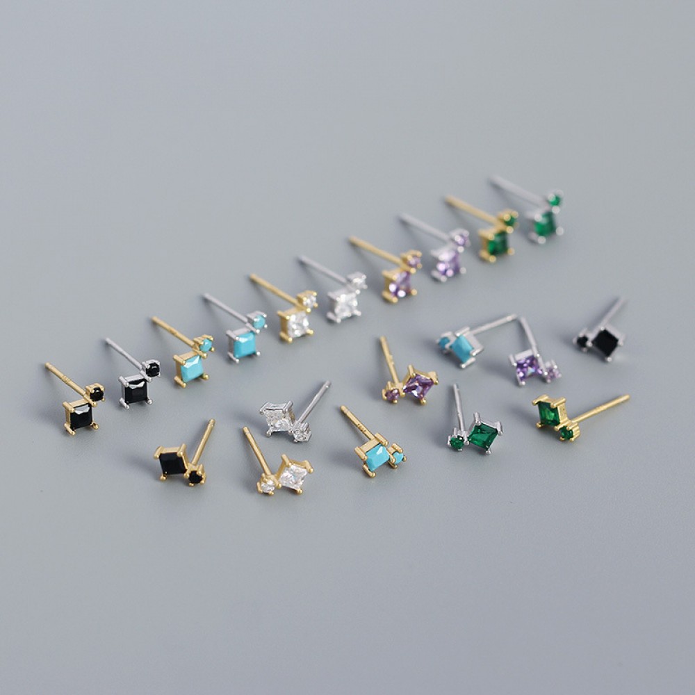 Square and Round Rhinestone Stud Earrings - MLYH621