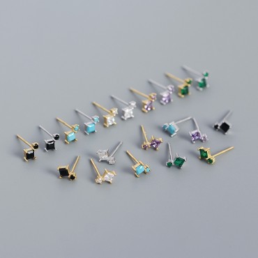 Square and Round Rhinestone Stud Earrings