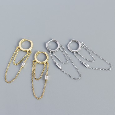 Tassel Chain with Rectangular Gem Hoop Earrings