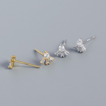 Fan-shaped Rectangular Rhinestone Stud Earrings