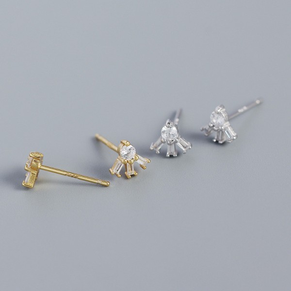 Fan-shaped Rectangular Rhinestone Stud Earrings