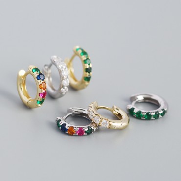 Elegant Colorful Gems Row Hoop Earrings