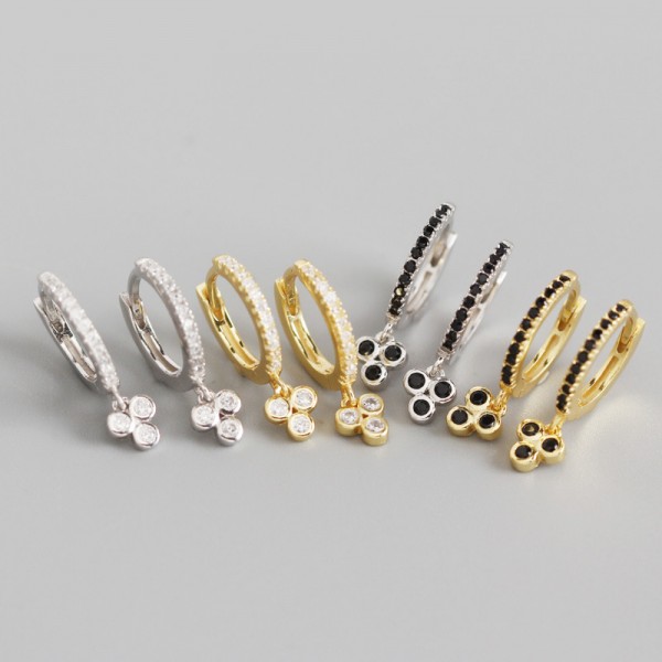 Pave Three Leaf Clover Hoop Earrings