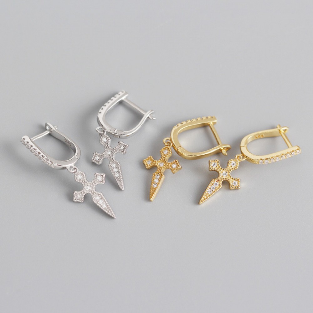 Pave Cross of Saint James Dangle Earrings - MLYH642