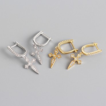 Pave Cross of Saint James Dangle Earrings