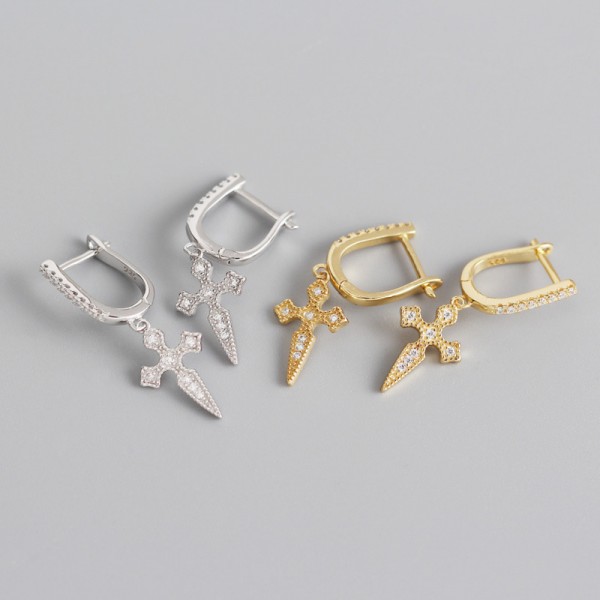 Pave Cross of Saint James Dangle Earrings