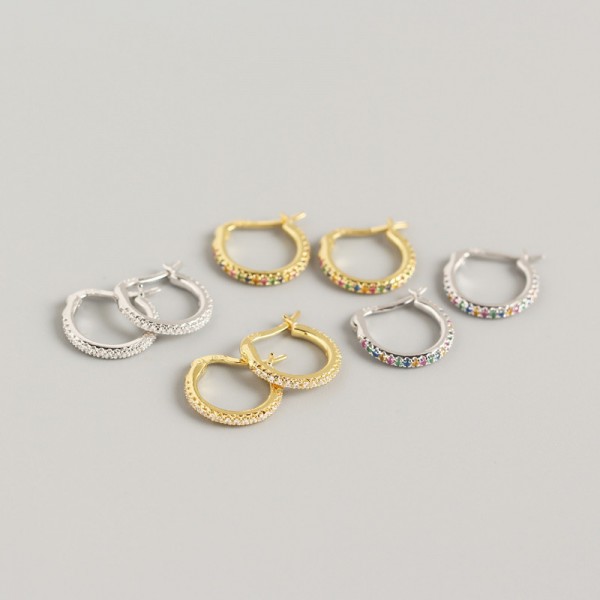 Pave Rhinestone Row Hoop Earrings