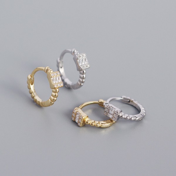 Rectangular Gems and Beaded Hoop Earrings