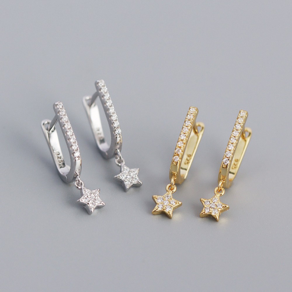 U-shaped Pave Star Dangle Earrings - MLYH647