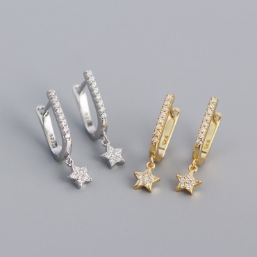 U-shaped Pave Star Dangle Earrings