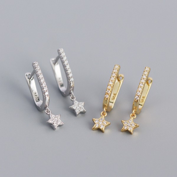 U-shaped Pave Star Dangle Earrings