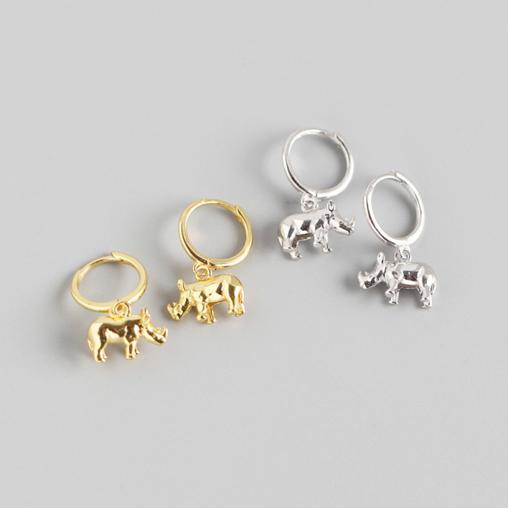 Cute 3D Rhino Dangle Earrings - MLYH655